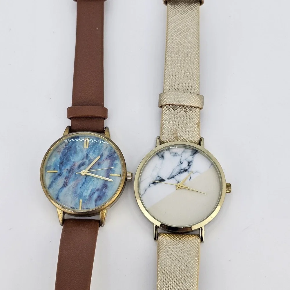 2X‎ Minimalist Women Watches 34-36MM Multicolor Dial Leather Bands NEW Battery